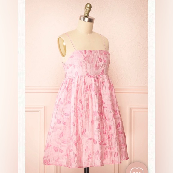 Jessamine | Short Pink Babydoll Dress w/ Leaf Pattern Small S women’s - Picture 5 of 10